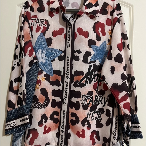 Made in Italy new buttondown shirt Avant Garde Stars Animal Print Arty Versatile - Picture 3 of 11